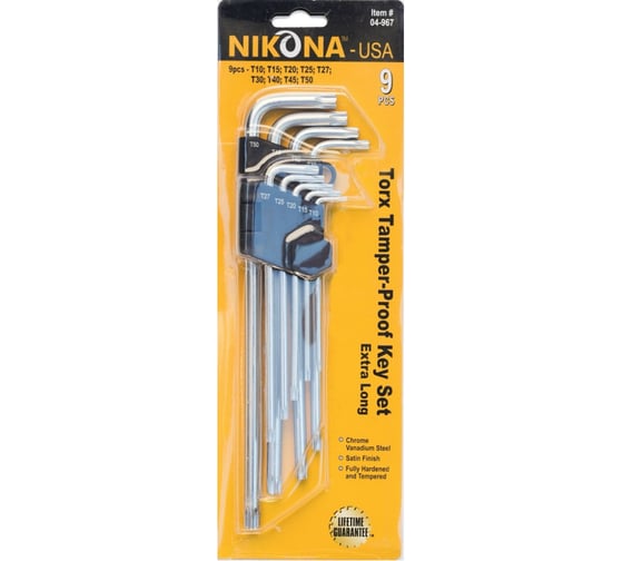 Набор ключей NIKONA TORX, удлиненные, 9шт, Т10-Т50 04-967 1