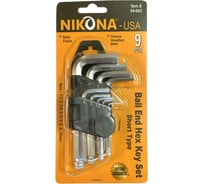 Набор шестигранных ключей NIKONA короткие, с шаровым окончанием, 9шт, 1.5-10мм 04-943