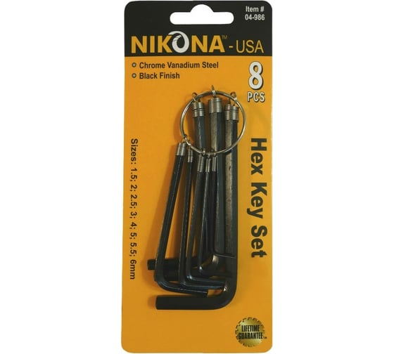 Набор шестигранных ключей NIKONA на кольце, 9 шт, 1.5-6мм 04-986