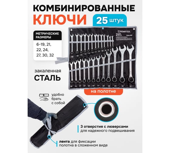 Ключи комбинированные SIGMATOOL набор 25пр. (6-32мм) Sigmatool-5261PD(58559)