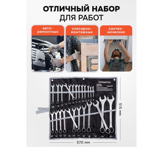 Ключи комбинированные SIGMATOOL набор 25пр. (6-32мм) Sigmatool-5261PD(58559)