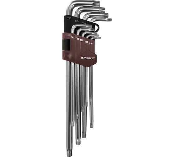 Набор торцевых ключей T-TORX удлиненных с центрированным штифтом Thorvik TTKL9S Т10H-T50H, 9 пр. 53160