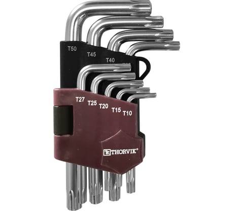 Набор торцевых ключей T-TORX коротких с центрирующим штифтом Thorvik TTKS9S Т10H-T50H, 9 пр. 53140