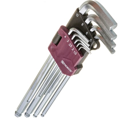 Набор торцевых шестигранных удлиненных ключей с шаром Thorvik HKLB9S H1.5-H10, 9 пр. 53087