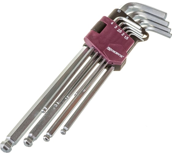 Набор торцевых шестигранных удлиненных ключей с шаром Thorvik HKLB9S H1.5-H10, 9 пр. 53087