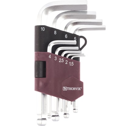 Набор торцевых шестигранных коротких ключей с шаром Thorvik HKSB9S H1.5-H10, 9 предметов 53063