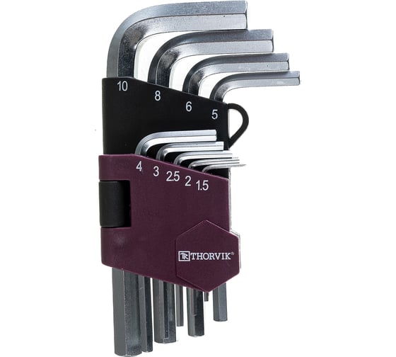 Набор торцевых шестигранных коротких ключей Thorvik HKS9S H1.5-H10, 9 предметов 53021