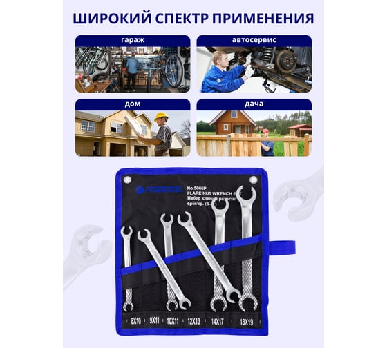 Набор ключей разрезных Forsage 6пр.(8x10,9x11,10x11,12x13,14x17,18x19мм),на полотне F-5066P(58340)
