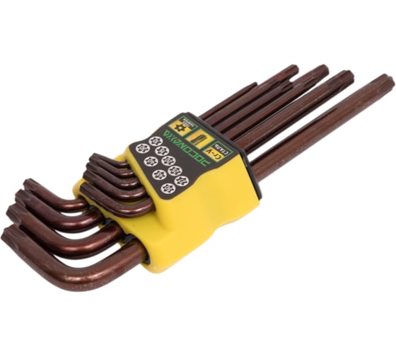Набор угловых ключей TORX с отверстием РОСОМАХА 9 штук (T10, T15, T20, T25, T27, T30, T40, T45, T50) 900009