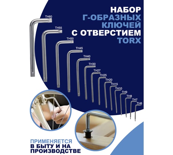 Набор ключей Forsage TORX Г-образных с отверстием,15 предметов в пластиковом держателе F-5151T(26058)