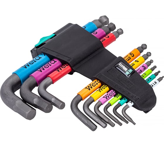 Набор Г-образных метрических ключей WERA 950/9 Hex-Plus Multicolour 2 BlackLaser WE-133164