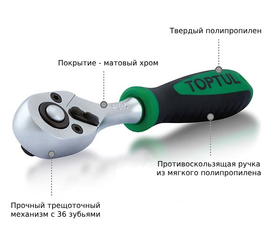 Трещотка TOPTUL 1/4 дюйма 36 зубьев 135 мм, S135
