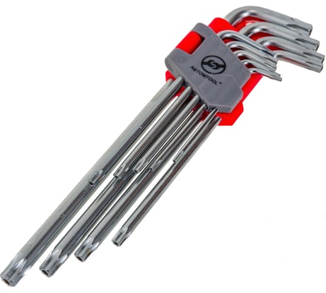 Набор ключей ABTOMTOOL РROFFI Torx, 9 пр, DIN3124, CrV, L-обр, с отверстием, большие 56309 XL