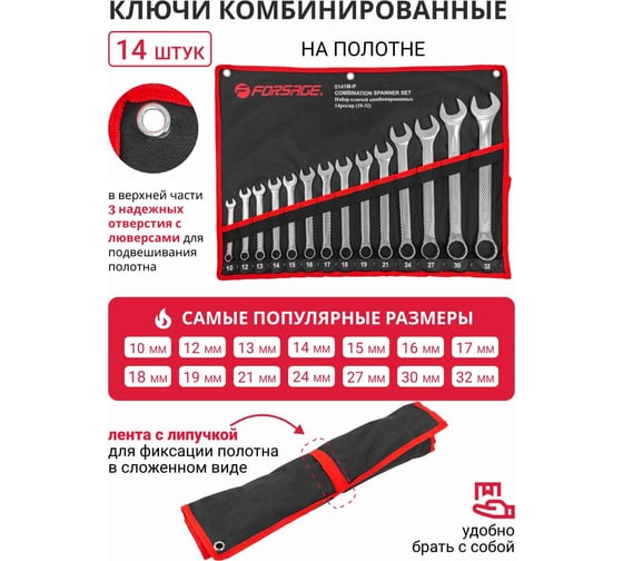 Набор ключей комбинированных Forsage 14 предметов на полотне F-5141P(9662)