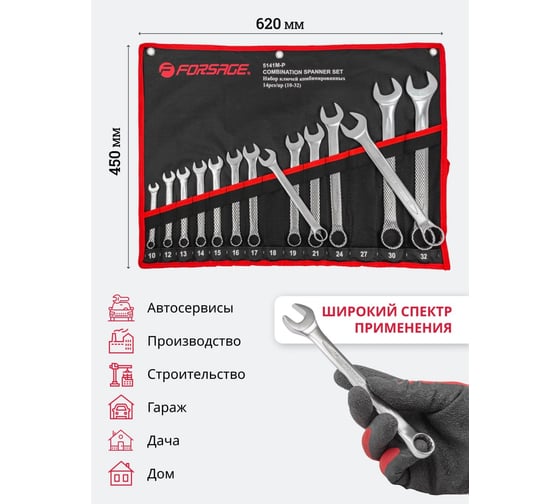 Набор ключей комбинированных Forsage 14 предметов на полотне F-5141P(9662)