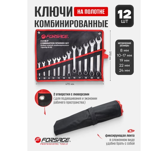 Набор комбинированных ключей Forsage 12 предметов на полотне F-5121P(9663)