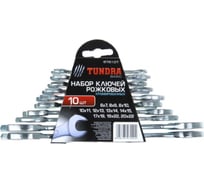Набор рожковых ключей в холдере ТУНДРА хромированные, 6 - 22 мм, 10 шт. 878107