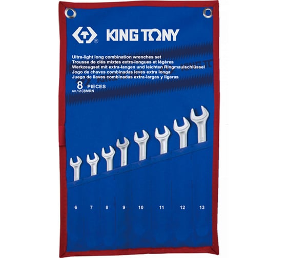Набор комбинированных удлиненных ключей KING TONY 6-13 мм, чехол из теторона, 8 предметов 12C8MRN