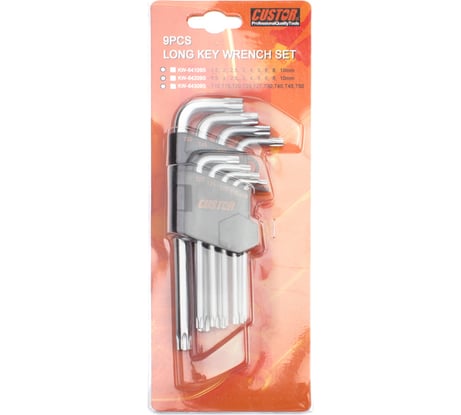 Набор Г-образных ключей с профилем TORX CUSTOR 9 предметов KW-64309S