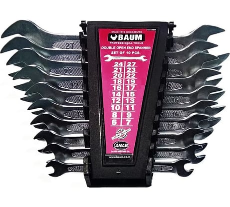 Набор рожковых ключей BAUM в пластиковом держателе,  6x7-24x27 мм, 10 предметов 10-10МР