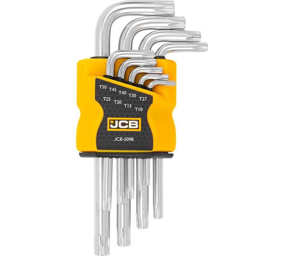 Набор Г-образных ключей TORX JCB Т10, Т15, Т20, Т25, Т27, Т30, Т40, Т45, Т50, 9 предметов JCB-5098(59315) 1