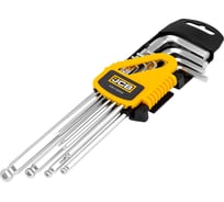 Набор Г-образных 6-гранных экстрадлинных ключей с шаром JCB 1.27, 1.5, 2, 2.5, 3-6, 8, 10 мм, 10 предметов JCB-5102XLB(59318)