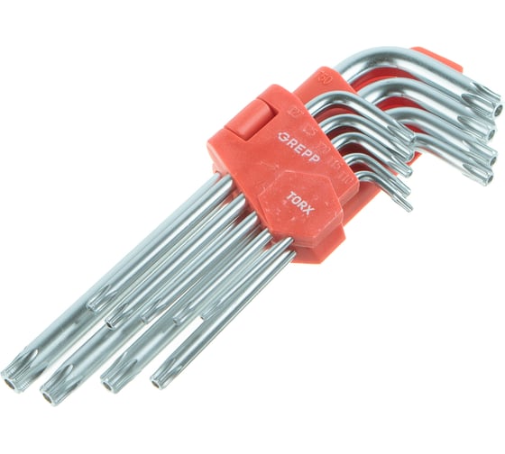 Набор имбусовых длинных ключей TORX GREPP 9 шт. Т10-Т50, CrV 204-315