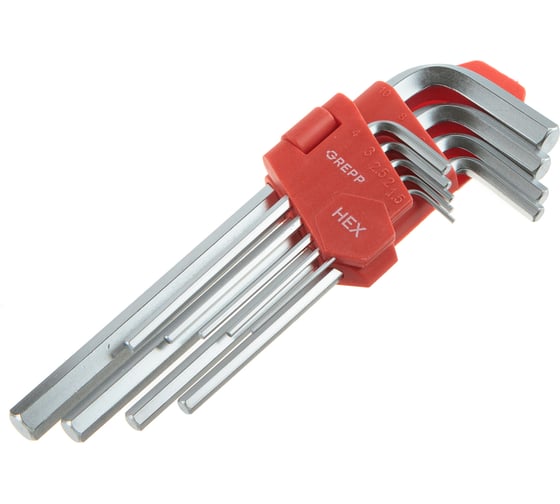 Набор имбусовых длинных шестигранных ключей HEX GREPP 1.5-10 мм, 9 шт. 204-313