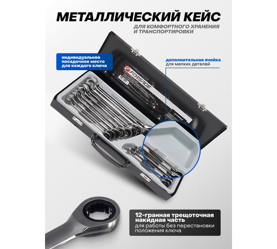 Набор ключей комбинированных трещоточных Forsage 13 предметов F-51310(9845)