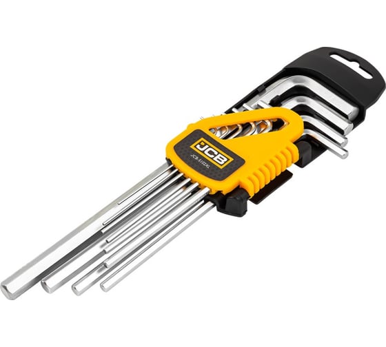 Набор Г-образных 6-гранных экстрадлинных ключей JCB 1.27, 1.5, 2, 2.5, 3-6, 8, 10 мм, 10 предметов JCB-5102XL(59743)