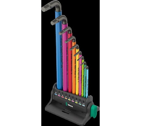 Набор Г-образных ключей WERA 950/9 Hex-Plus Multicolour 3 метрические размеры, BlackLaser, 9 пр. WE-133165