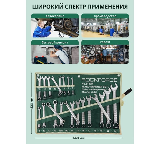 Набор комбинированных ключей Rockforce 22 предмета RF-5147R(47122)