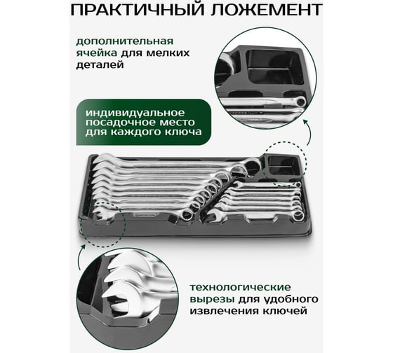 Набор комбинированных ключей Rockforce 16пр. 6-19 ,22, 24 мм в лотке RF-T5161(47126)