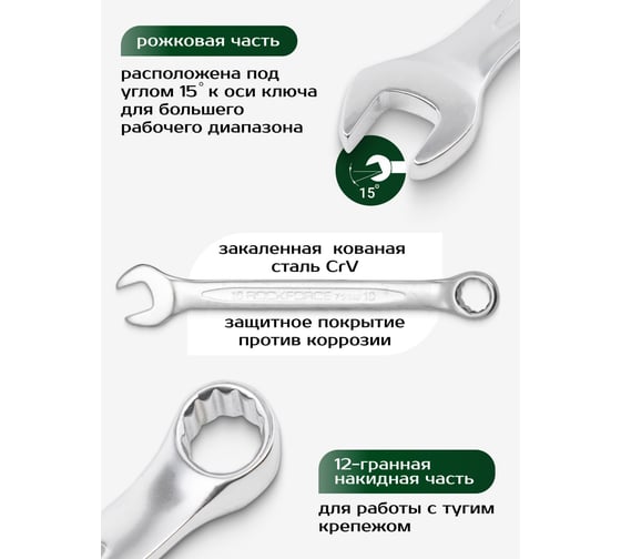 Набор комбинированных ключей Rockforce 16пр. 6-19 ,22, 24 мм в лотке RF-T5161(47126)