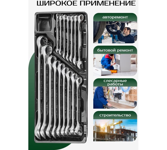 Набор комбинированных ключей Rockforce 16пр. 6-19 ,22, 24 мм в лотке RF-T5161(47126)
