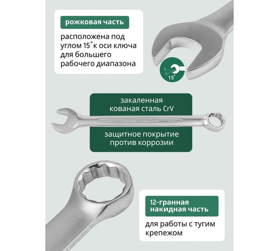 Набор комбинированных ключей Rockforce дюймовых 16 предметов на полотне RF-5161S(47125)