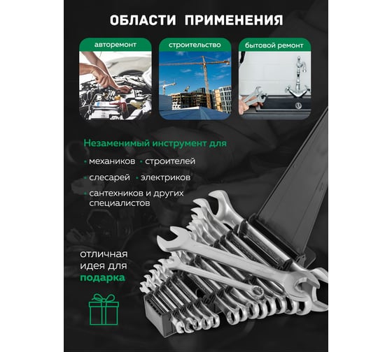 Набор комбинированных и рожковых ключей Rockforce 16пр. в пластиковом держателе RF-5199(47187)