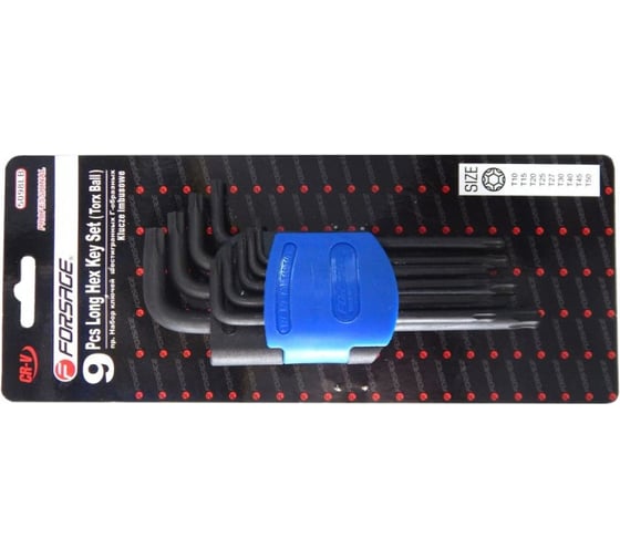 Набор ключей TORX Forsage Г-образных длинных с шаром, 9пр.,в пластиковом держателе F-5098LB(26057)