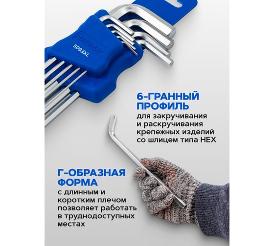 Набор Г-образных 6-гранных ключей Forsage экстра длинных 9 предметов в пластиковом держателе F-5093XL(6565)