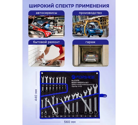 Набор комбинированных ключей Forsage универсальный 22 предмета, на полотне F-5147R(47281)
