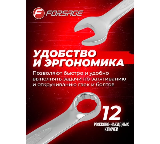 Набор комбинированных ключей Forsage дюймовых, 12 предметов F-5121S(47342)