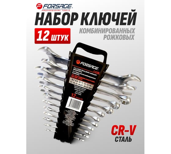 Набор комбинированных ключей и рожковых Forsage 12 предметов F-5198(47082)