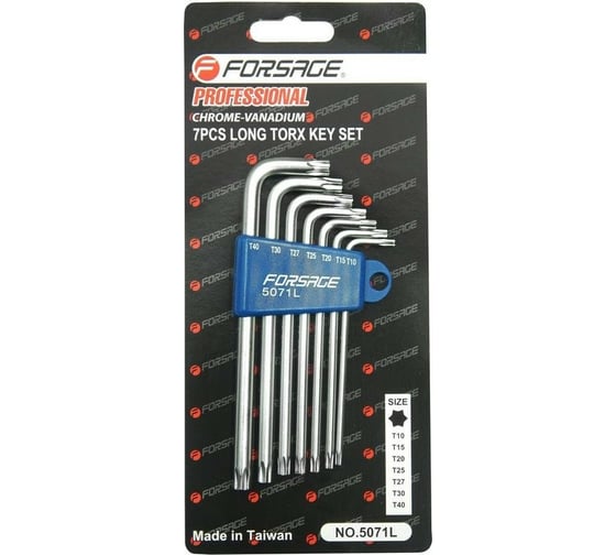 Набор ключей Forsage TORX Г-образных длинных 7 предметов в пластиковом держателе F-5071L(6482) 1