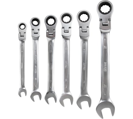Набор комбинированных шарнирных ключей с храповым механизмом KRAFT 8, 10, 12, 13, 14, 17 мм, 6 шт. KT 700780