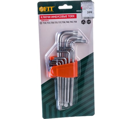 Ключи звездочки FIT 9 шт CrV Т1 длинные, в пластиковом держателе, Профи 64025
