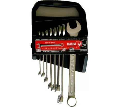 Набор комбинированных ключей BAUM в пластиковом держателе, 8 предметов, 7мм х 19мм, эконом класс 33-08MP