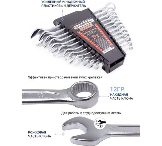 Набор комбинированных ключей Forsage 12 предметов F-5121MP(10352)