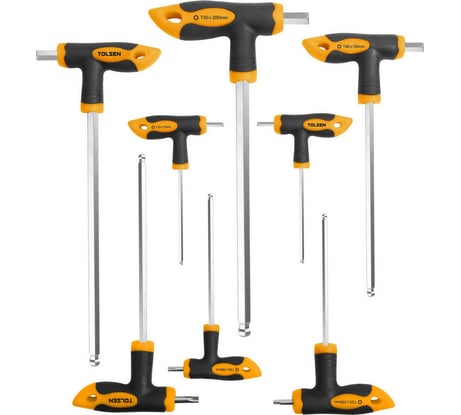 Набор ключей шестигранных TOLSEN с шаром, 2-10 мм, CrV, двухкомп. рукоятки, 8 пр 20062