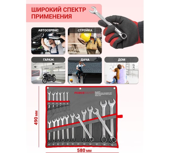 Набор комбинированных ключей Forcekraft 18 предметов на полотне FK-5181(29934)