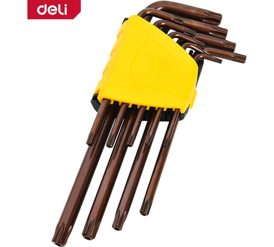 Набор шестигранных ключей TORX удлиненных 9шт DL230707G сталь S2, пластиковый держатель DELI 166233